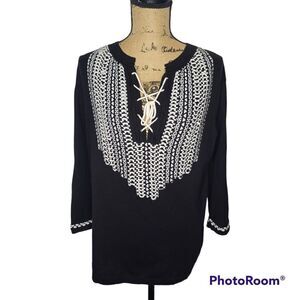 Roberto Collina Black Embroidered Boho Shirt Made in Italy